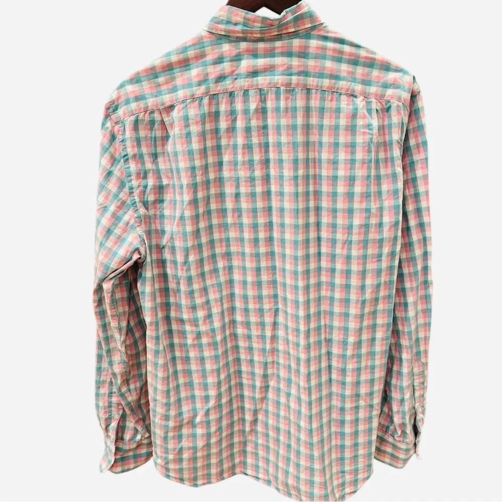 J. Crew Gingham Button Down Shirt Pink Green White Plaid Preppy L Pastel